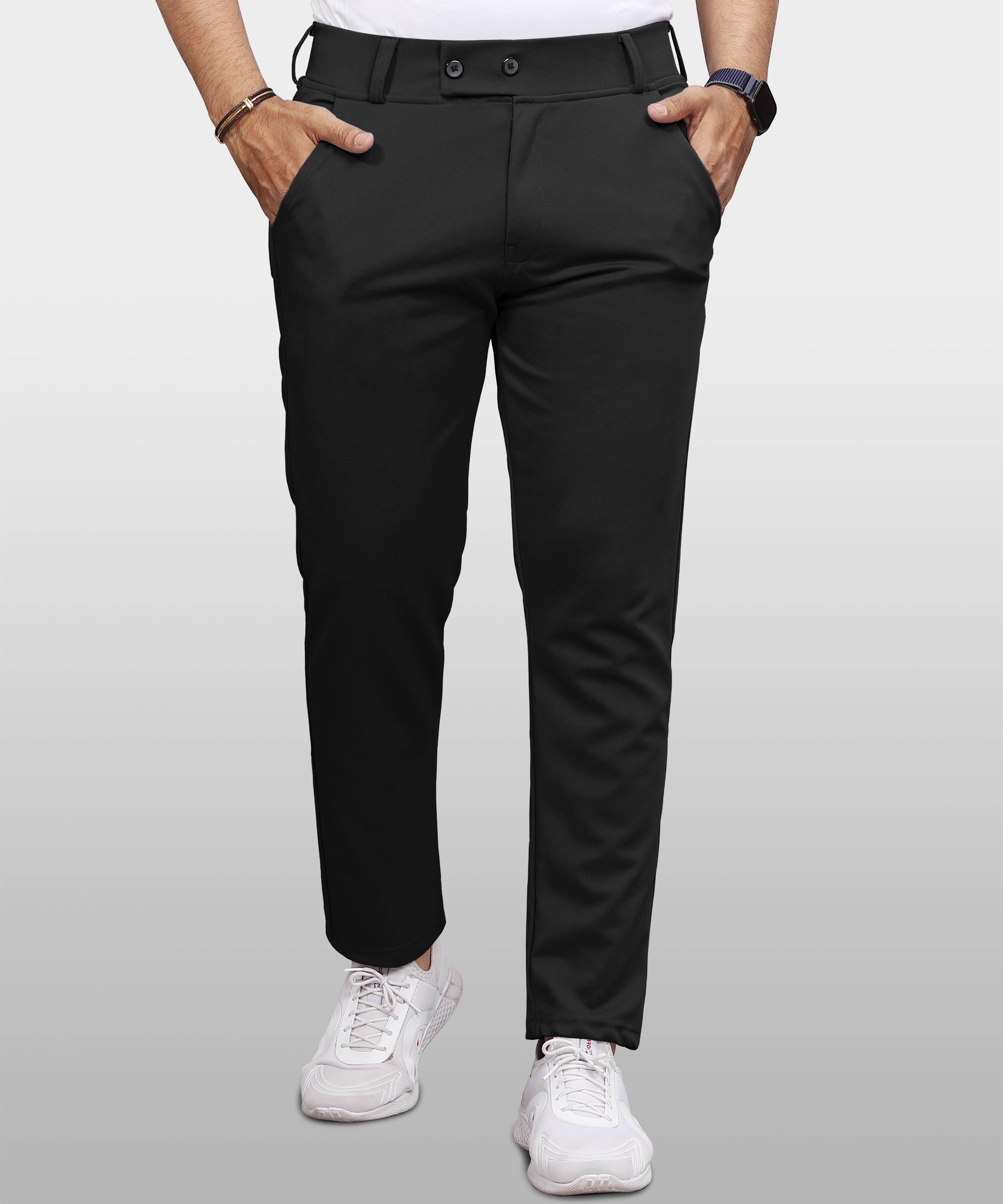 Men Regular Fit Black Lycra Blend Trousers-image-6