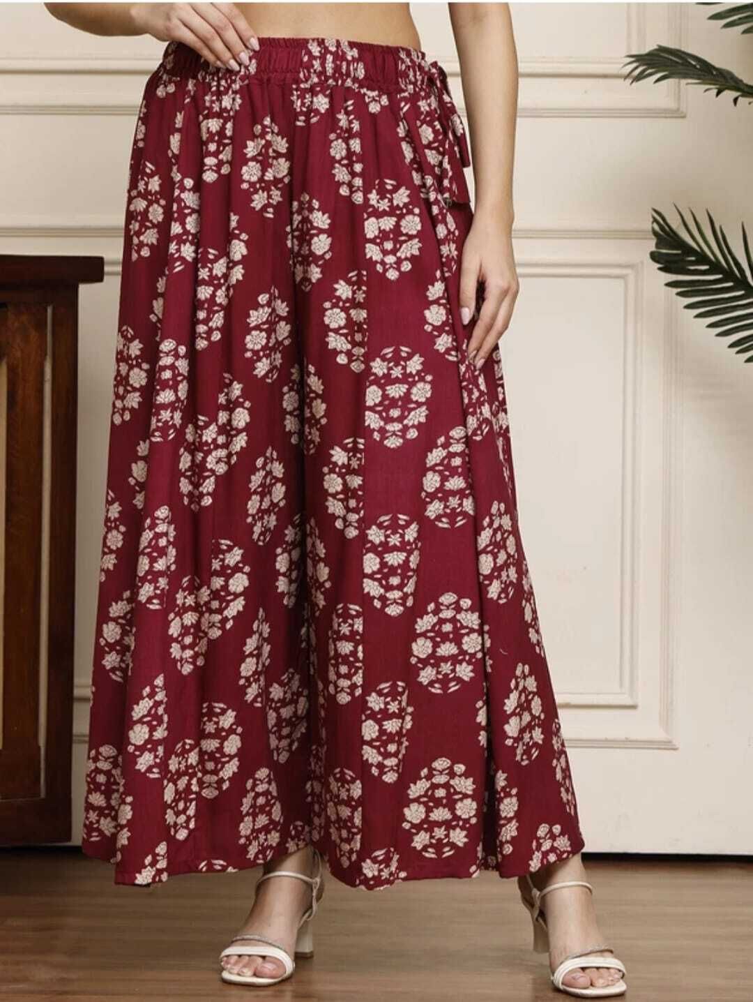 Women Ethnic Motifs Printed Cotton Flared Palazzo Women Pyjama