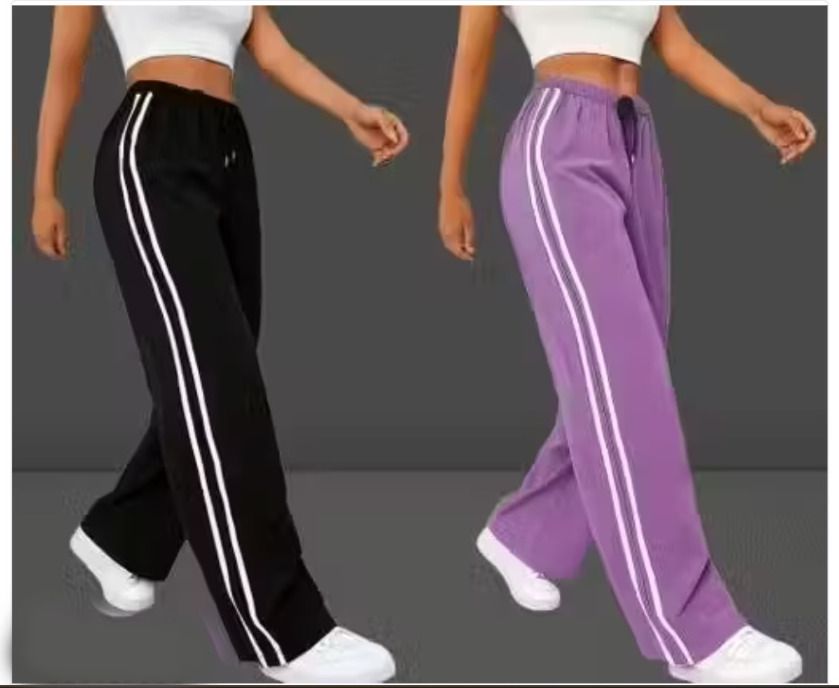 houseofcommen Pack of 2 Women Striped Black, Purple Track Pants-picture-25
