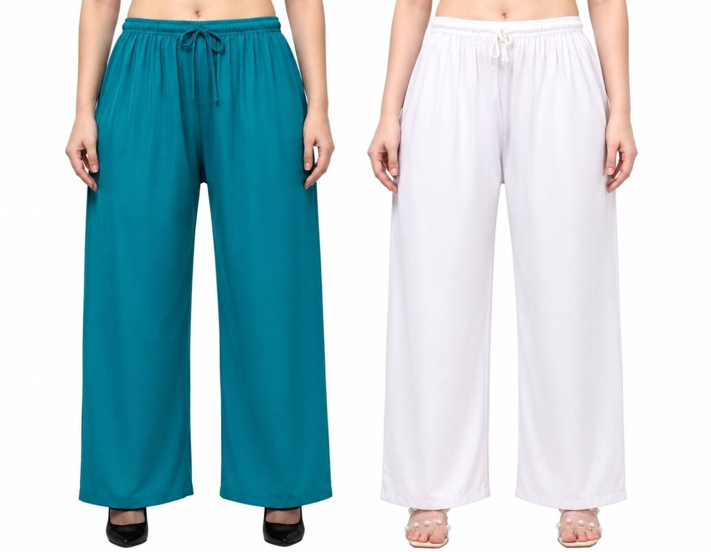 aura glam Pack of 2 Women Loose Fit Multicolor Viscose Rayon Trousers-picture-17