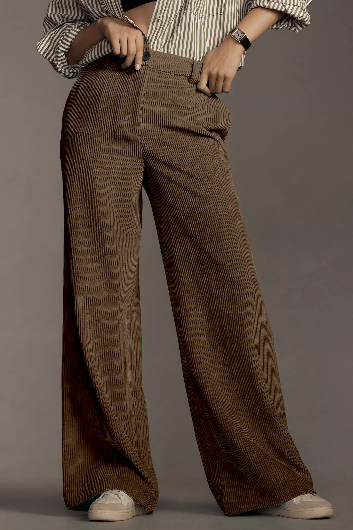 Women Relaxed Brown Polyester Trousers