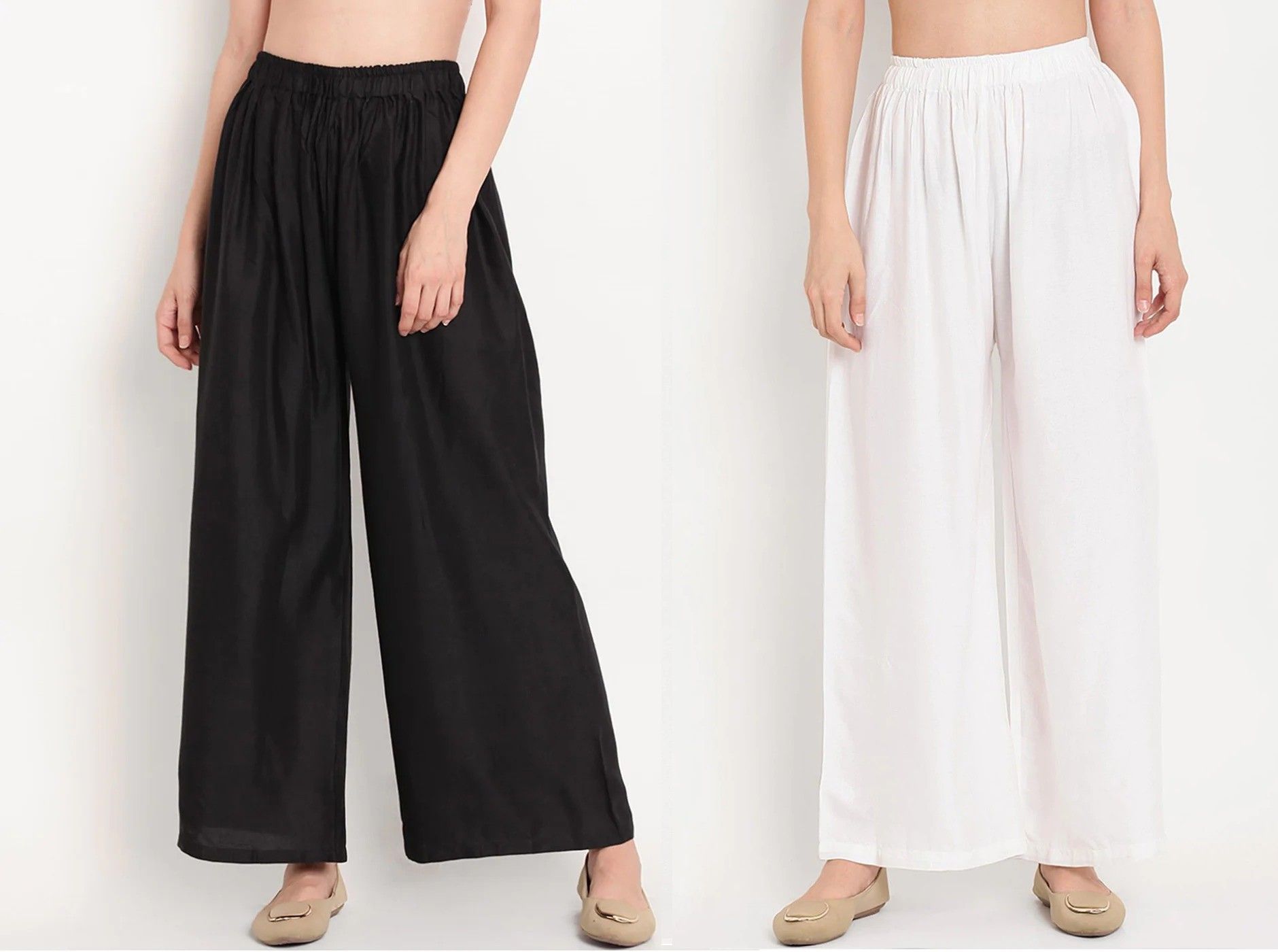 Pack of 2 Women Regular Fit Black, White Polycotton Trousers-image-29
