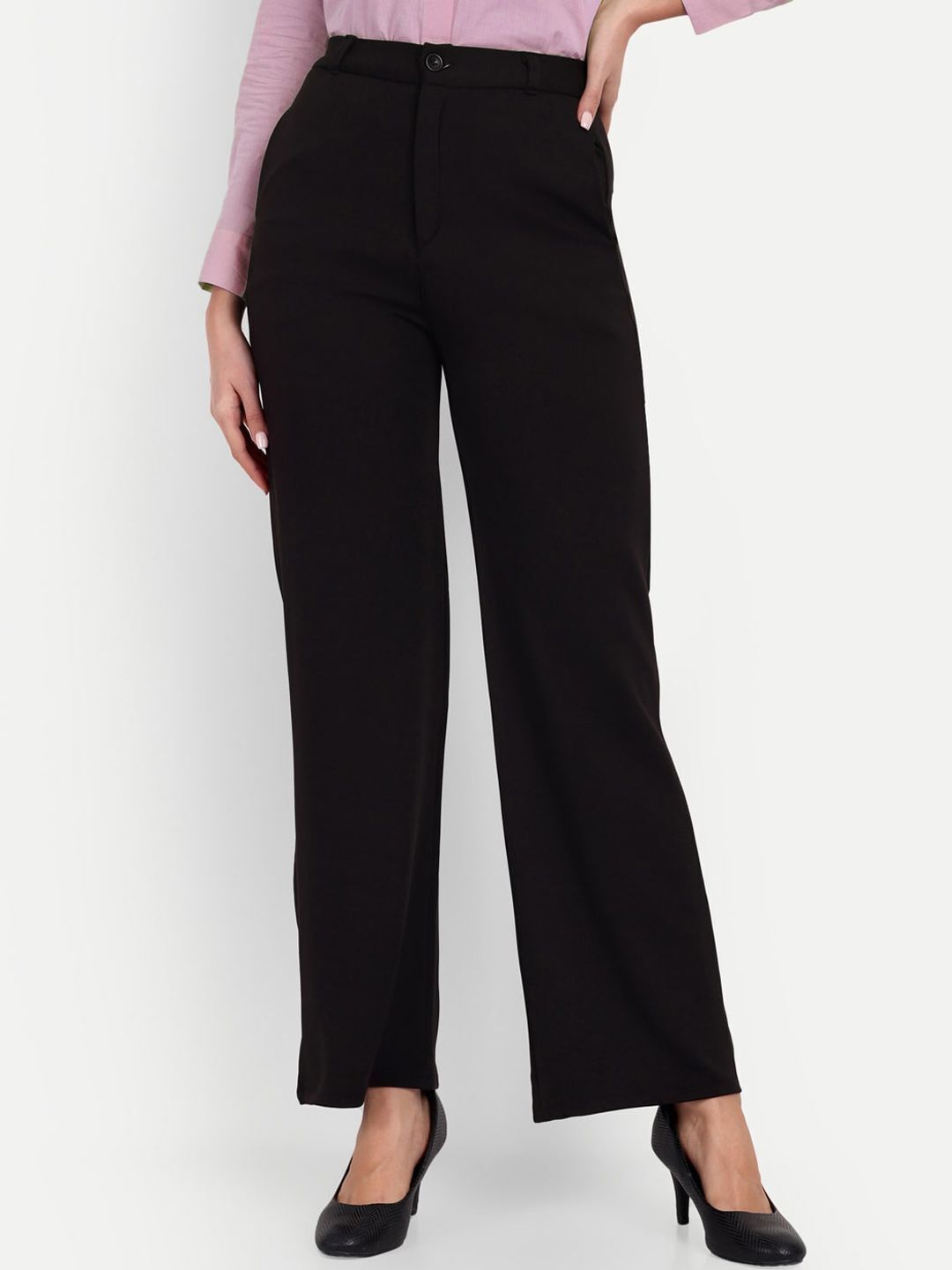 broadstar Women Loose Fit Black Lycra Blend Trousers-picture-3