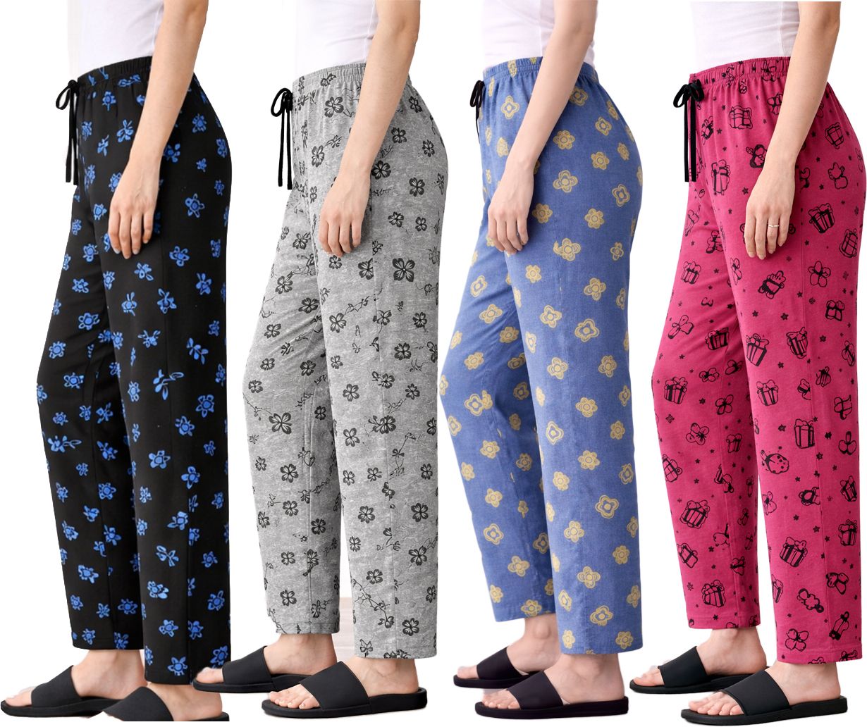 afmora Pack of 4 Women Regular Fit Multicolor Cotton Blend Trousers-picture-24