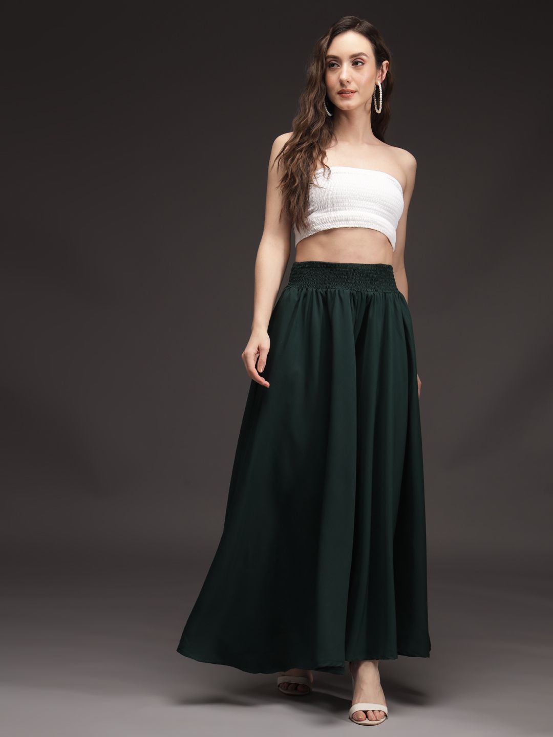 emeros Women Flared Dark Green Viscose Rayon Trousers-picture-17