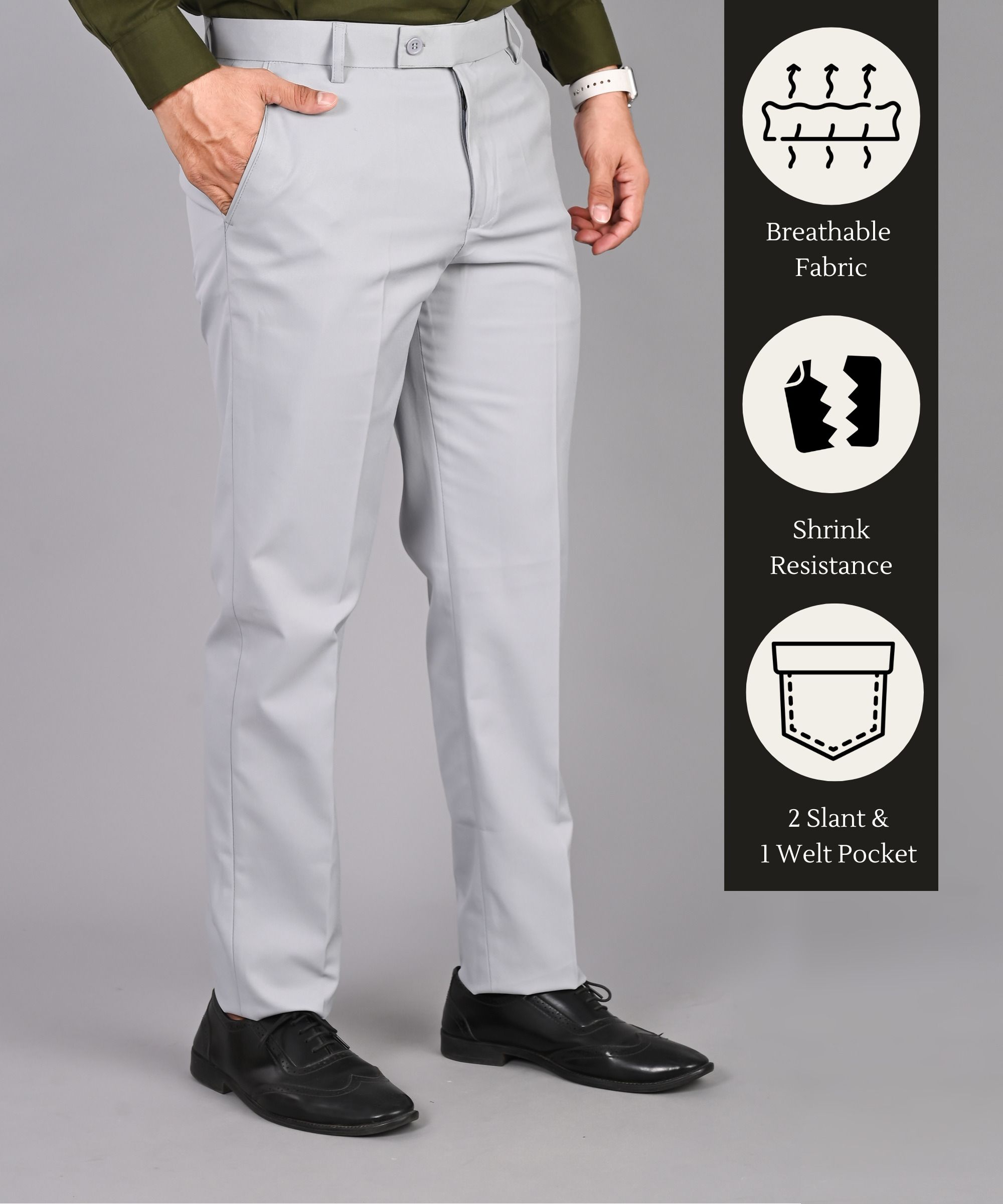 streetvibes Men Regular Fit Grey Cotton Blend Trousers-picture-15