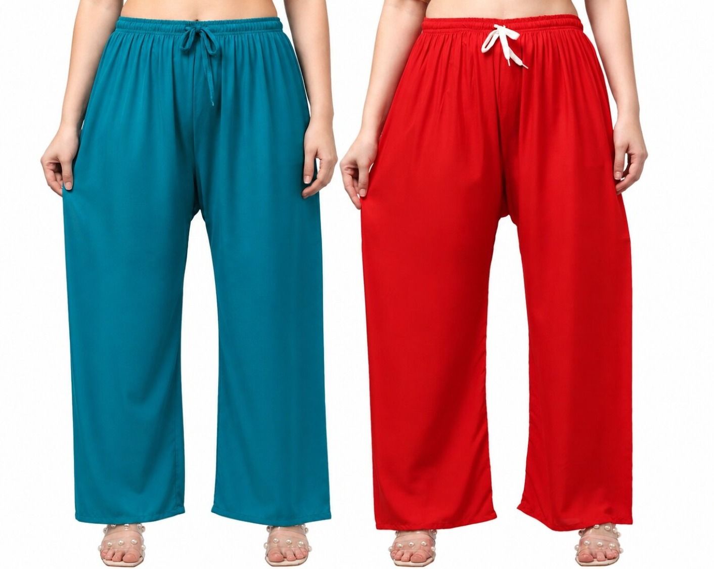 aura glam Pack of 2 Women Loose Fit Multicolor Viscose Rayon Trousers-picture-20
