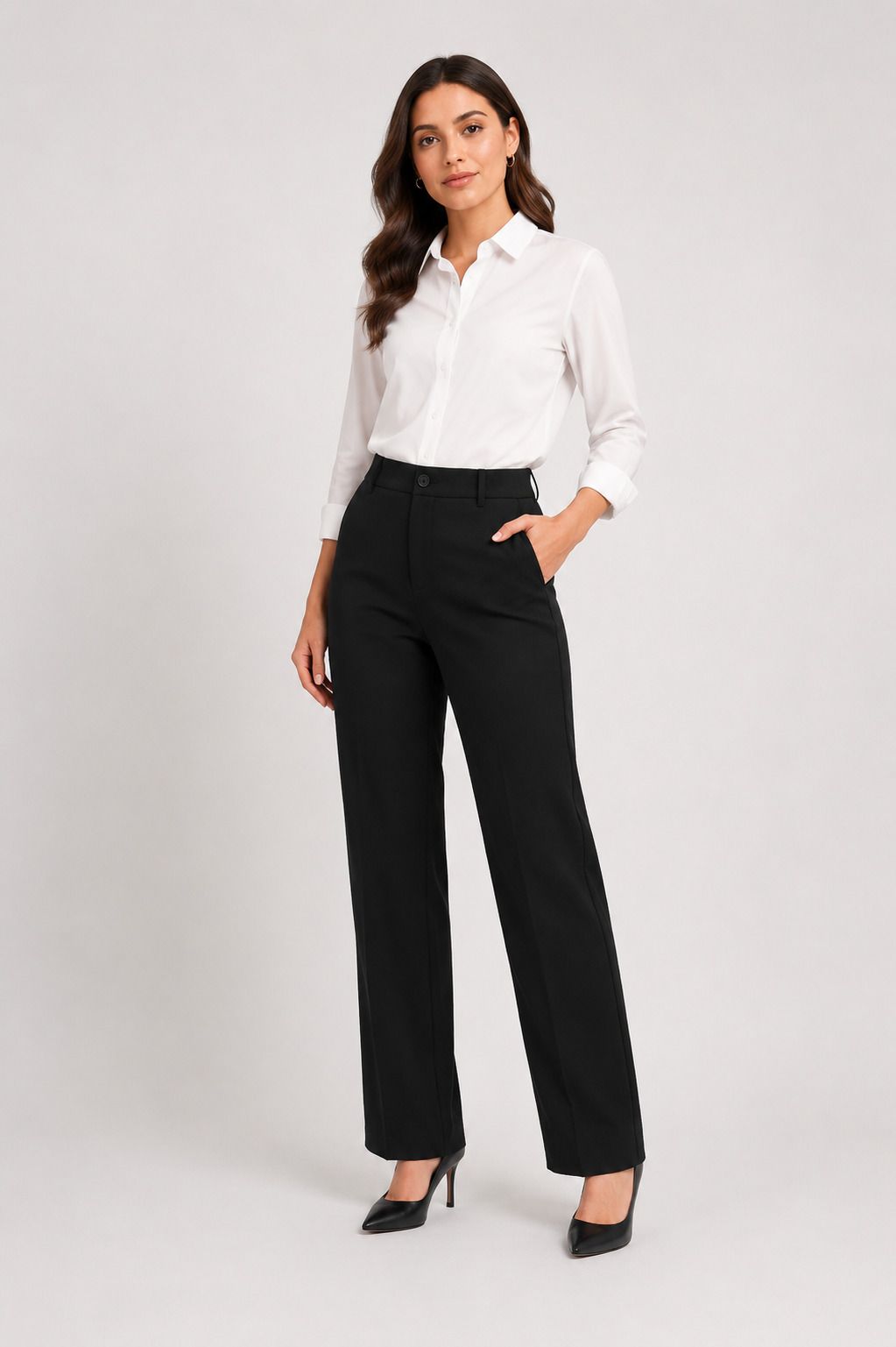 samahi Women Straight Fit Black Cotton Blend Trousers-picture-21
