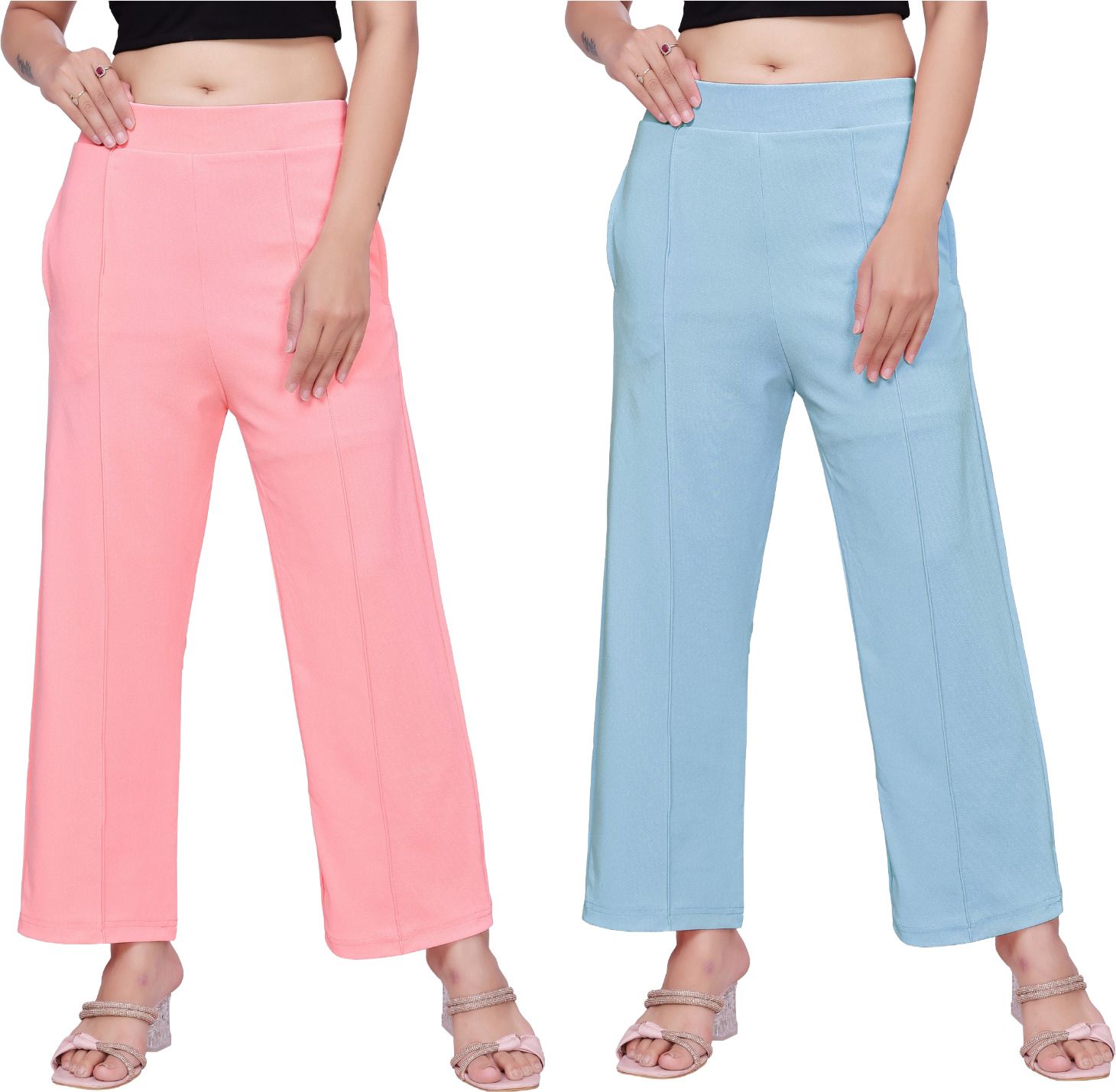 veiramen Pack of 2 Women Comfort Fit Multicolor Cotton Blend Trousers-picture-19