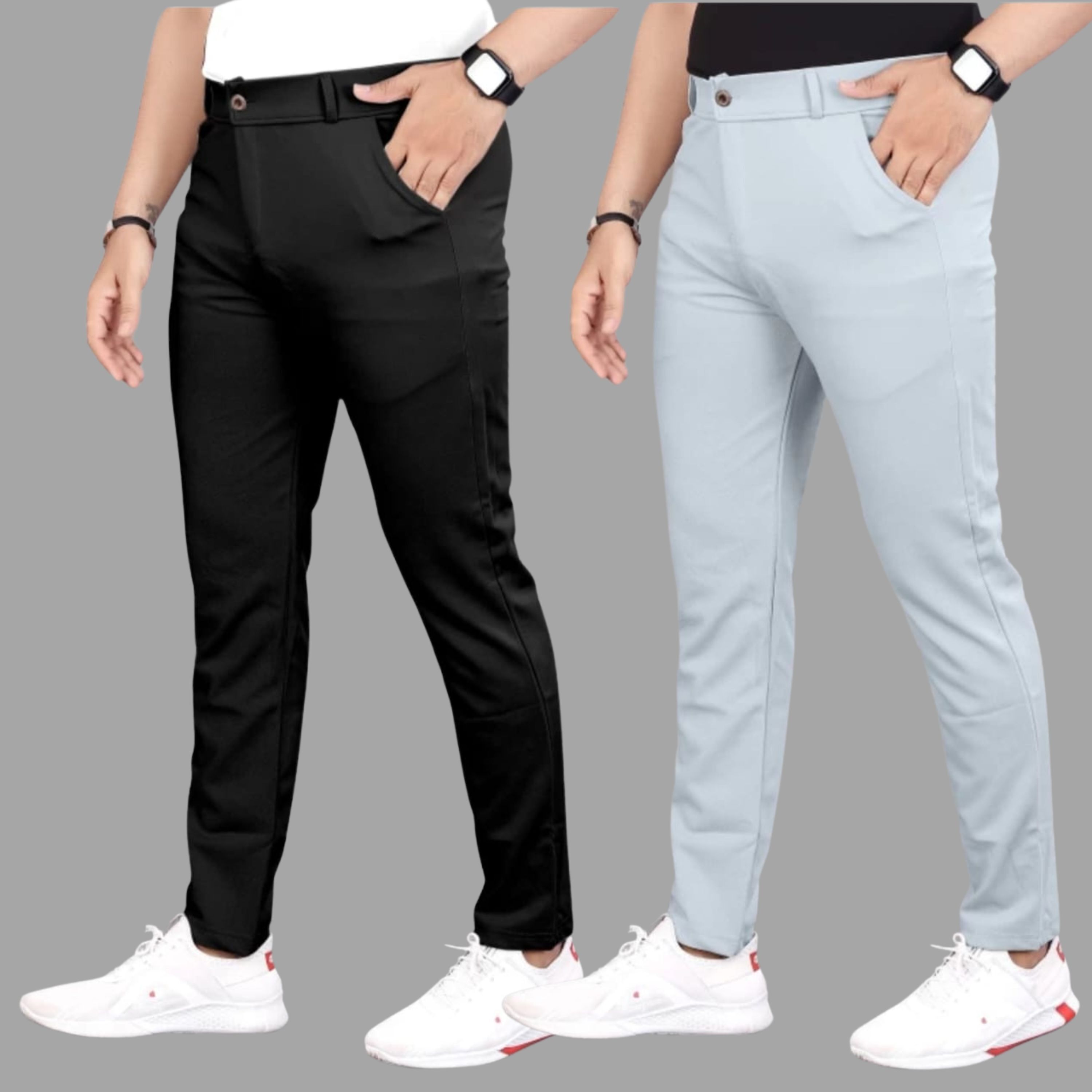 rozebee Pack of 2 Men Solid Black, Grey Track Pants-picture-15