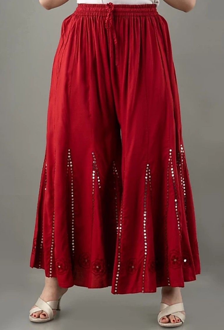 emmy word Women Flared Maroon Cotton Blend Trousers-picture-20