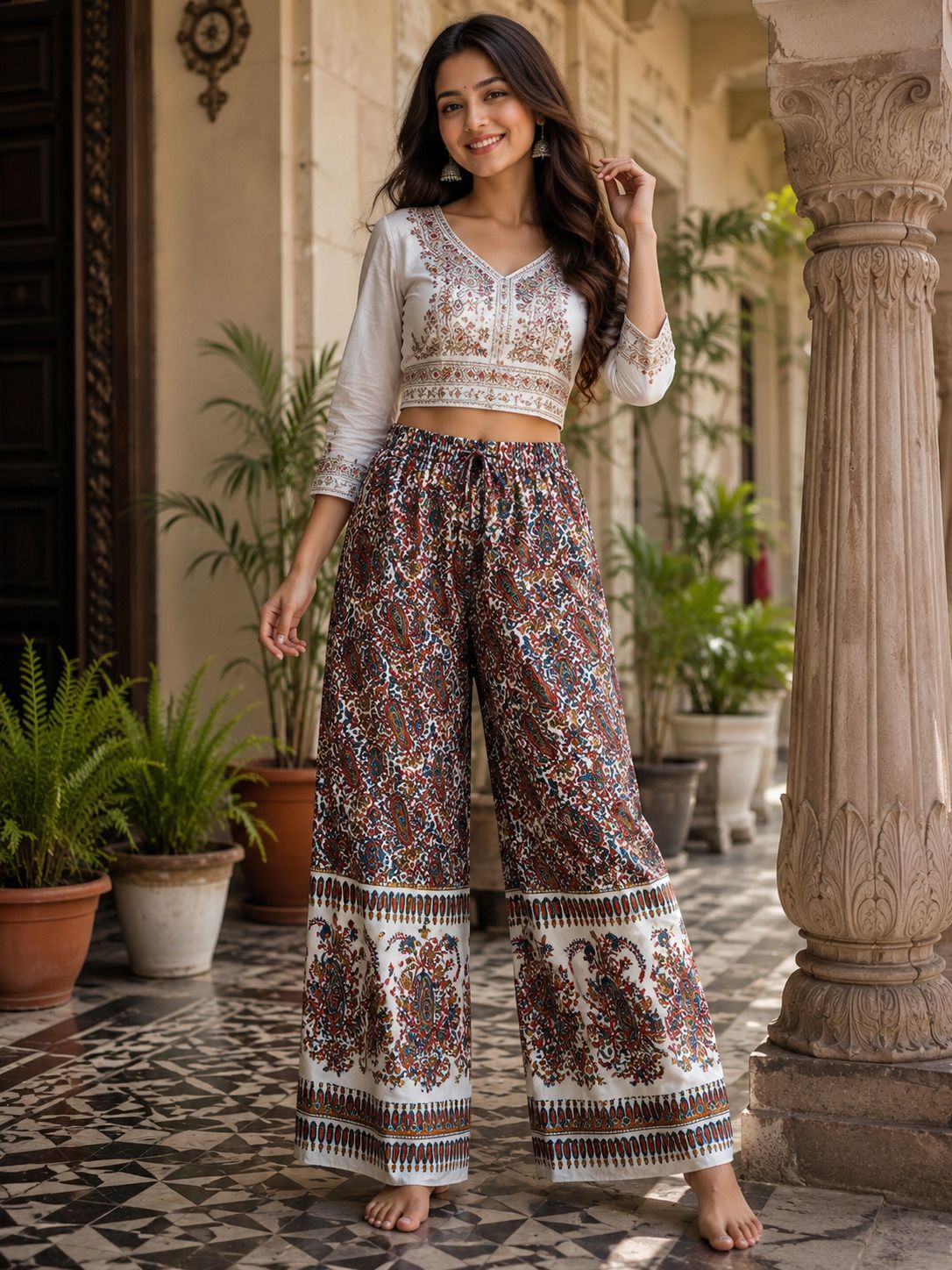Women Loose Fit Multicolor Cotton Blend Trousers-image-8