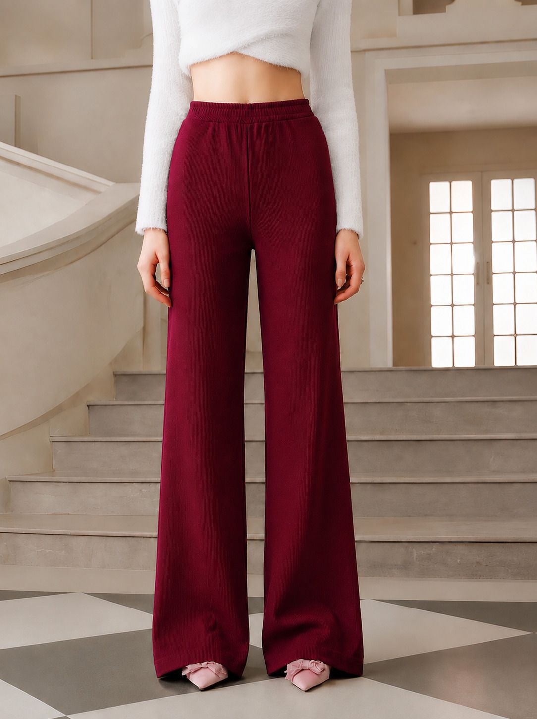 tromko Women Regular Fit Maroon Cotton Blend Trousers-picture-16