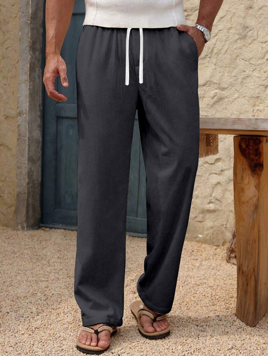 combraided Men Loose Fit Dark Green Corduroy Trousers-picture-22