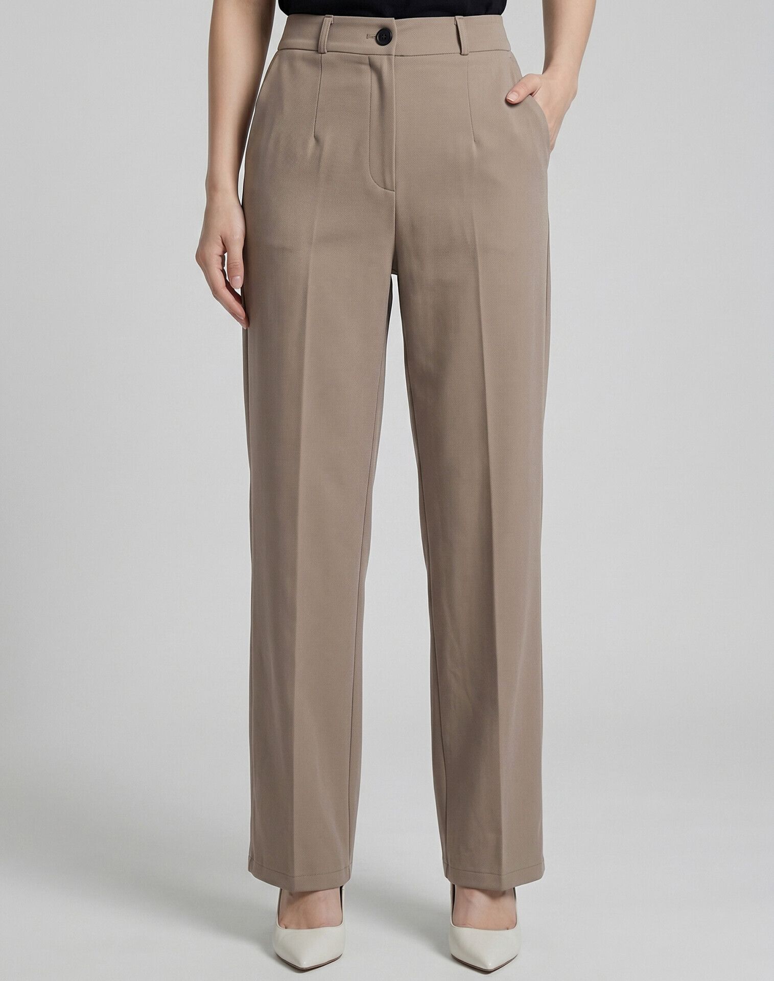 selvia Women Straight Fit Beige Lycra Blend Trousers-picture-31