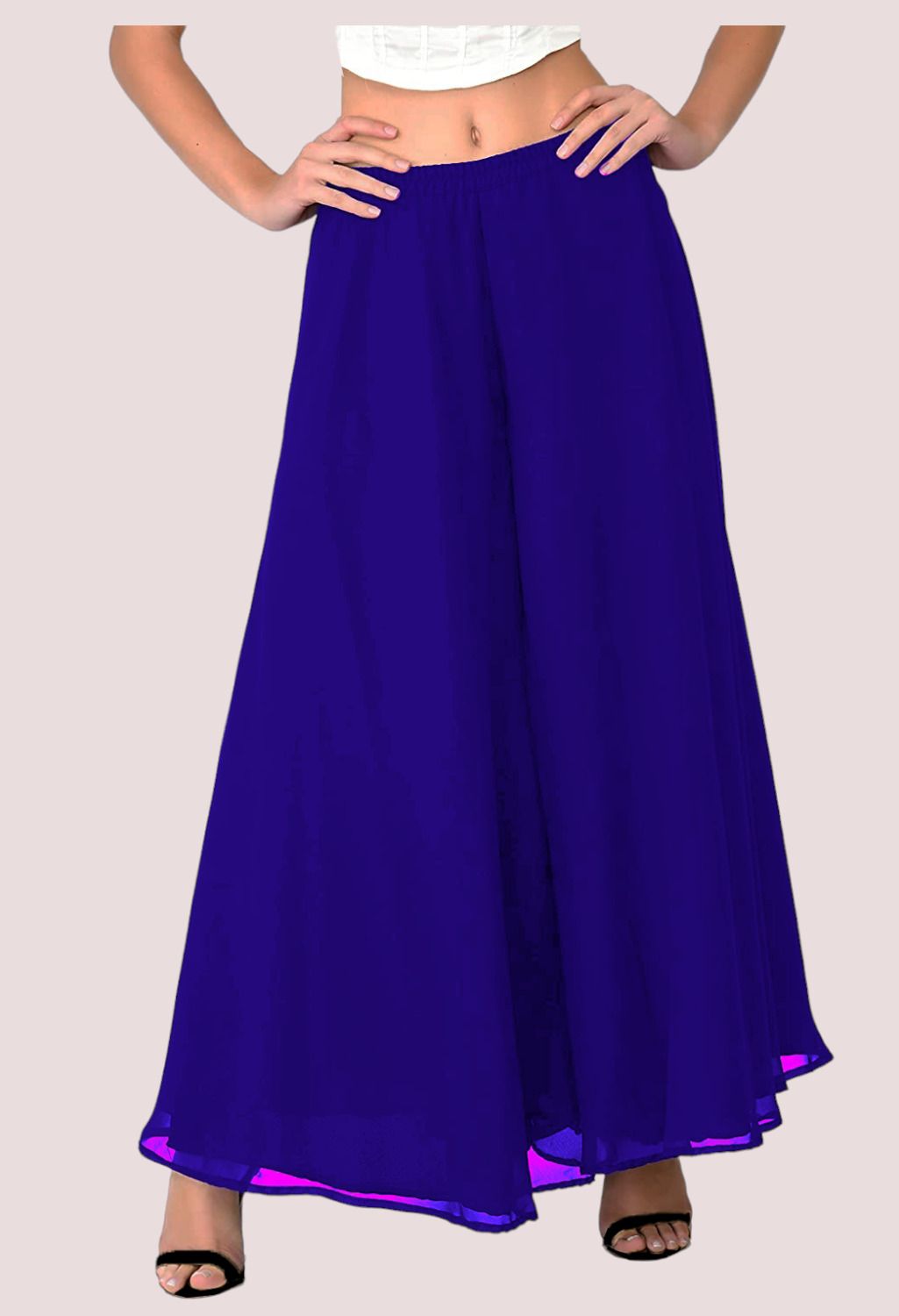 Women Relaxed Blue Georgette Trousers-image-16
