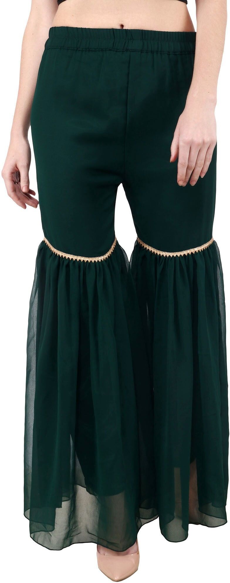 Women Regular Fit Dark Green Cotton Blend Trousers-image-4