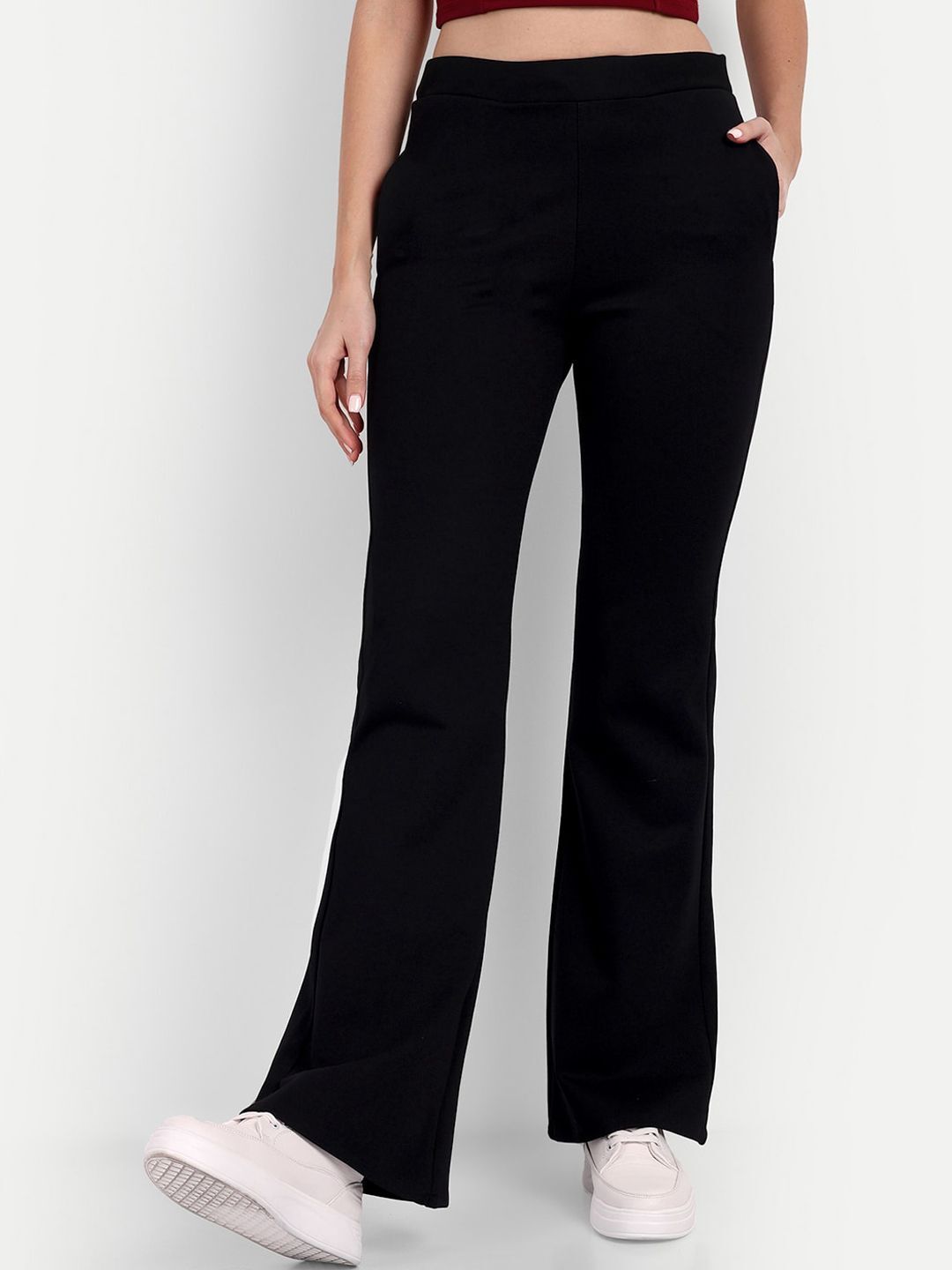 broadstar Women Flared Black Lycra Blend Trousers-picture-37