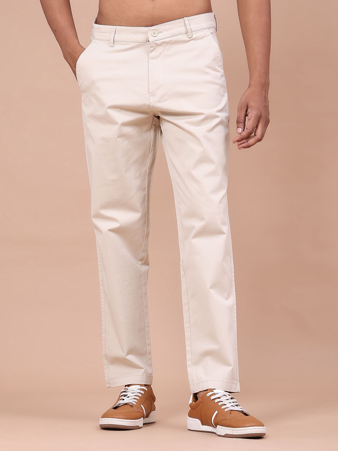 limeroad Men Relaxed Beige Cotton Blend Trousers-picture-38