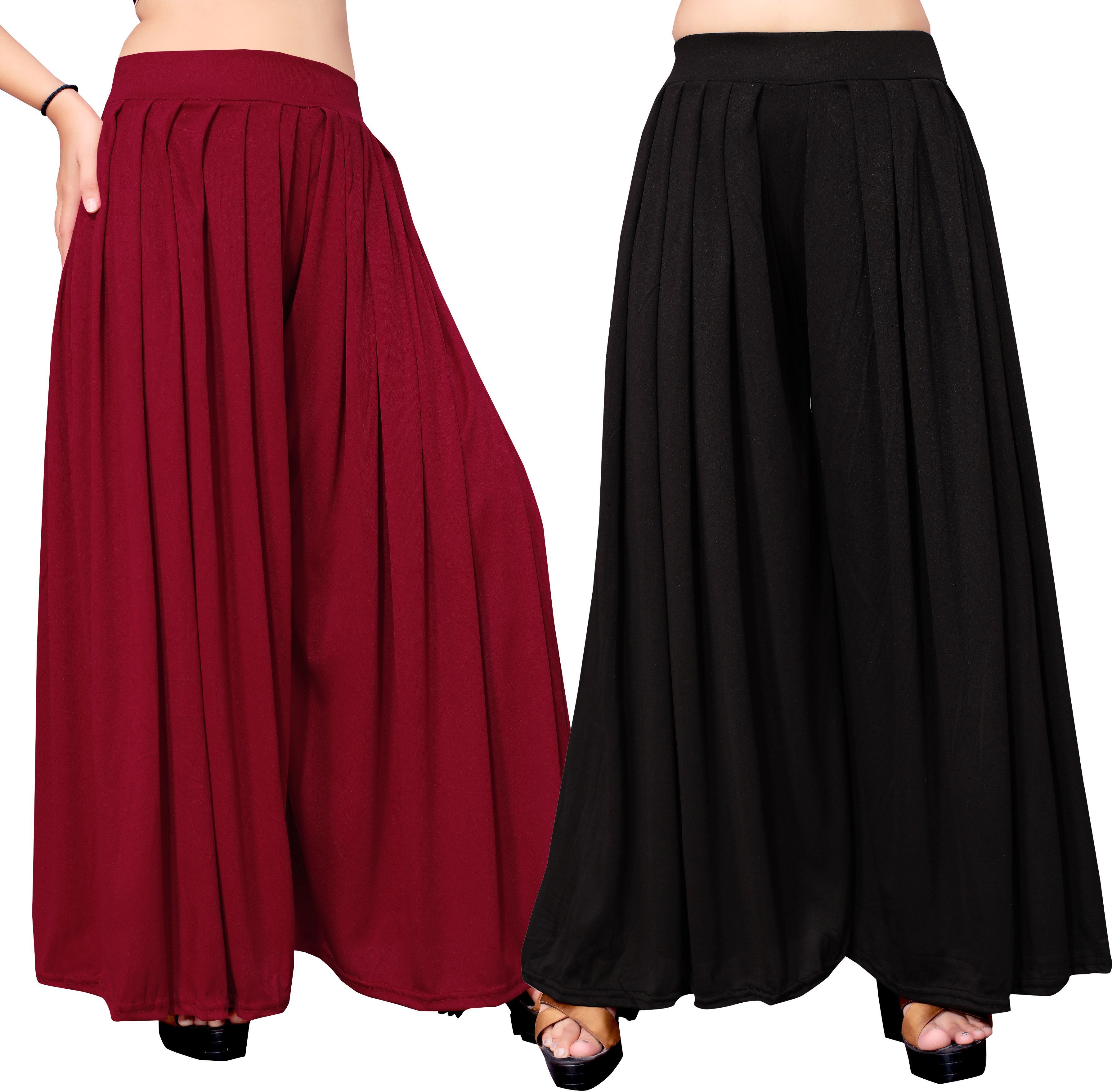 Pack of 2 Women Flared Red, Black Lycra Blend Trousers-image-13
