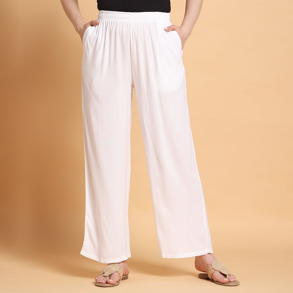 vivika Women Straight Fit White Viscose Rayon Trousers-picture-24