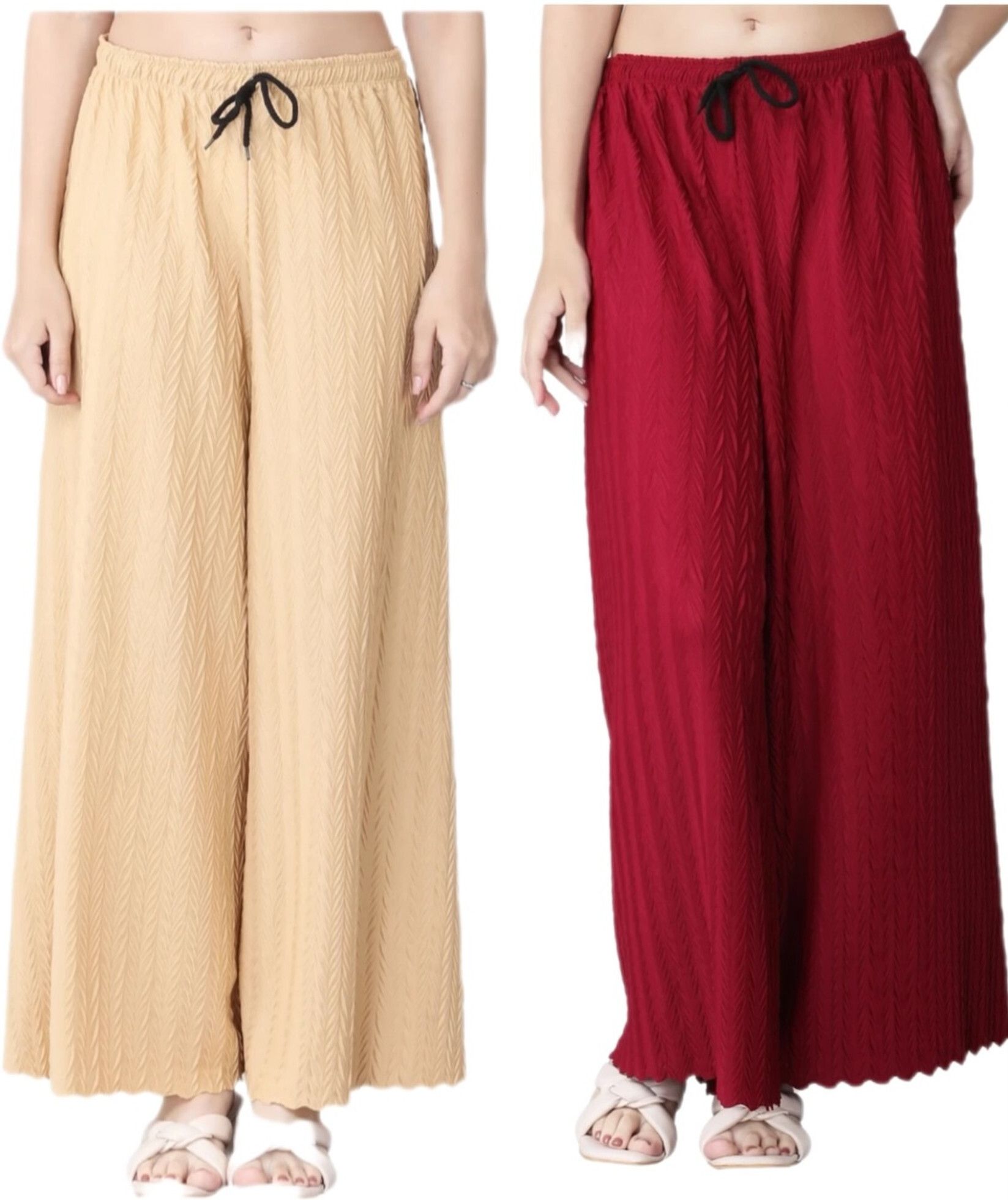 graces fashion Pack of 2 Women Loose Fit Cream, Maroon Lycra Blend Trousers-picture-18