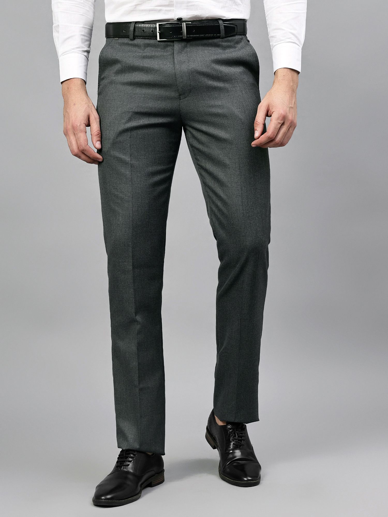 cantabil Men Regular Fit Grey Cotton Blend Trousers-picture-24
