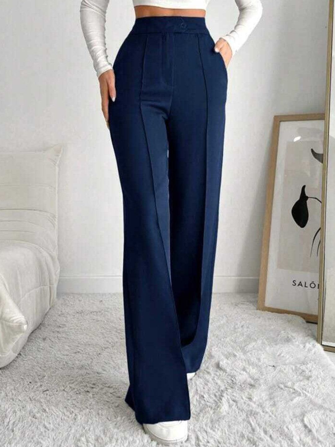 broadstar Women Straight Fit Blue Polyester Trousers-picture-32