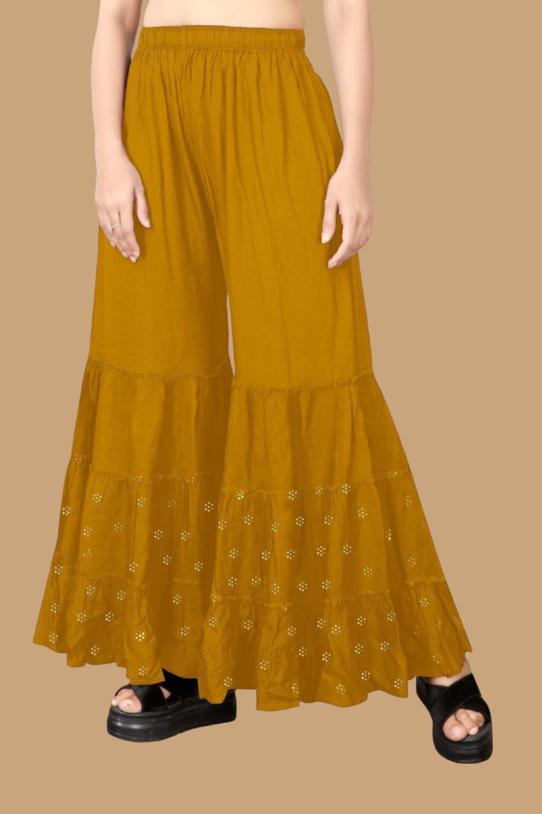 Women Relaxed Yellow Viscose Rayon Trousers-image-26