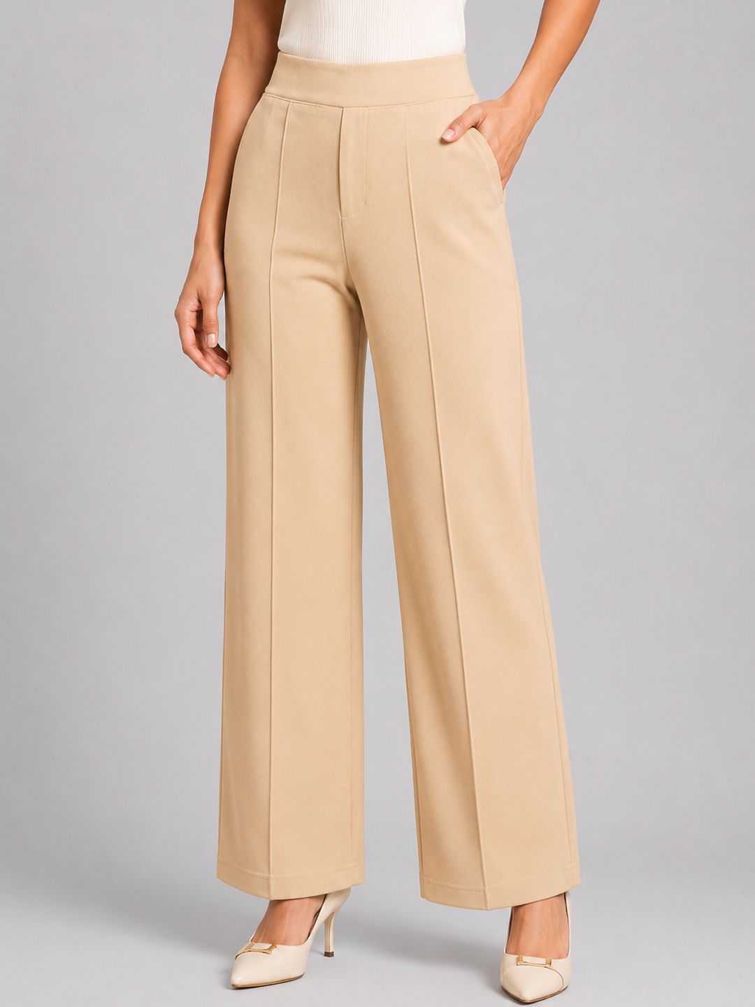trend level Women Straight Fit Beige Cotton Blend Trousers-picture-19
