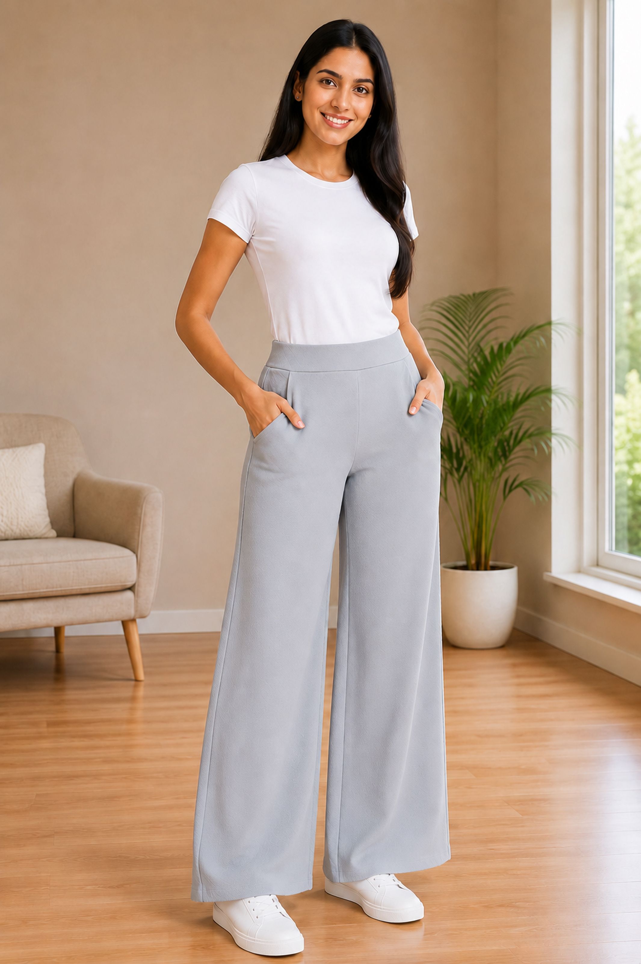 jackboy Women Straight Fit Grey Polycotton Trousers-picture-27