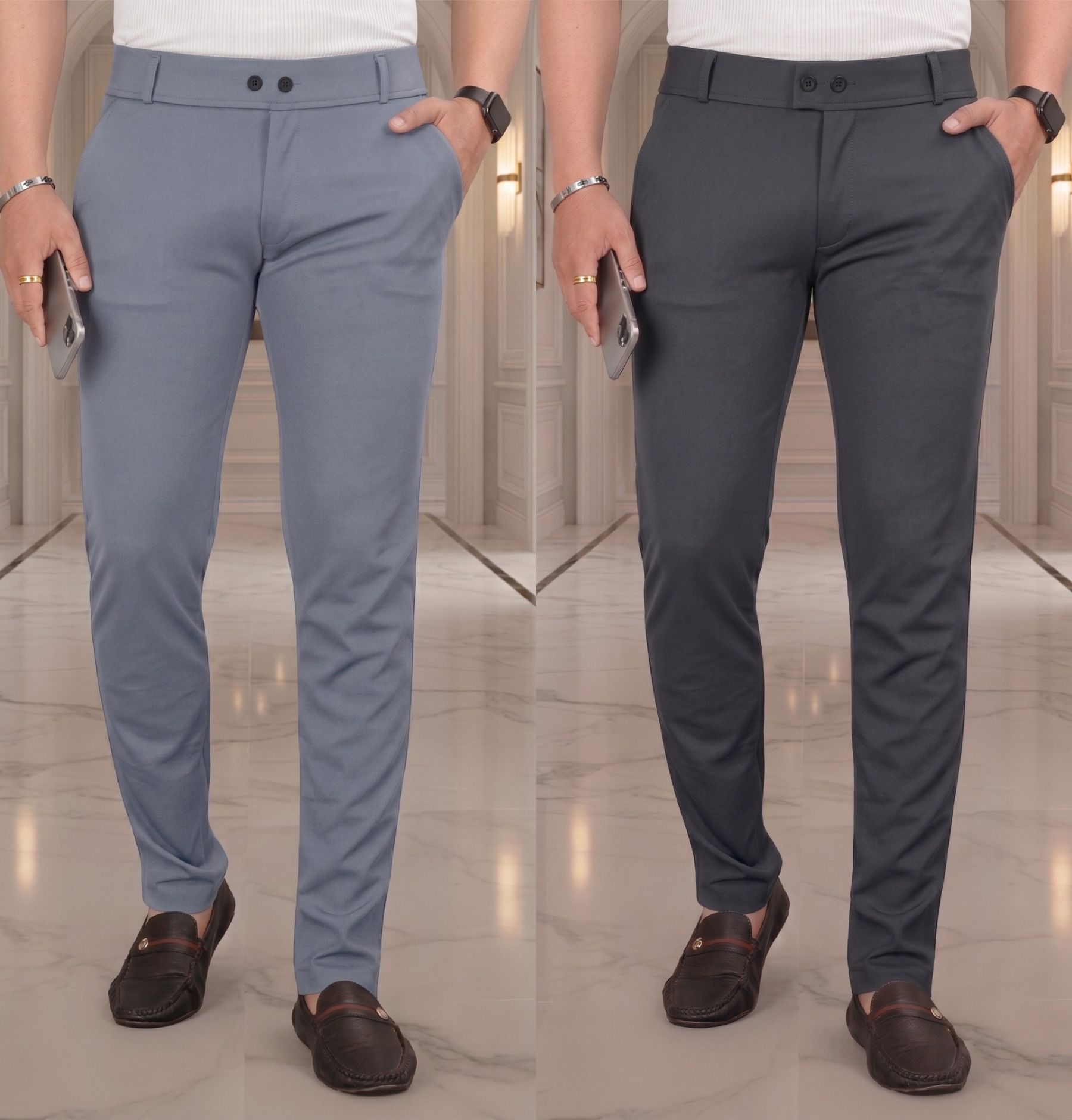 fabaura Men Slim Fit Grey Lycra Blend Trousers-picture-35