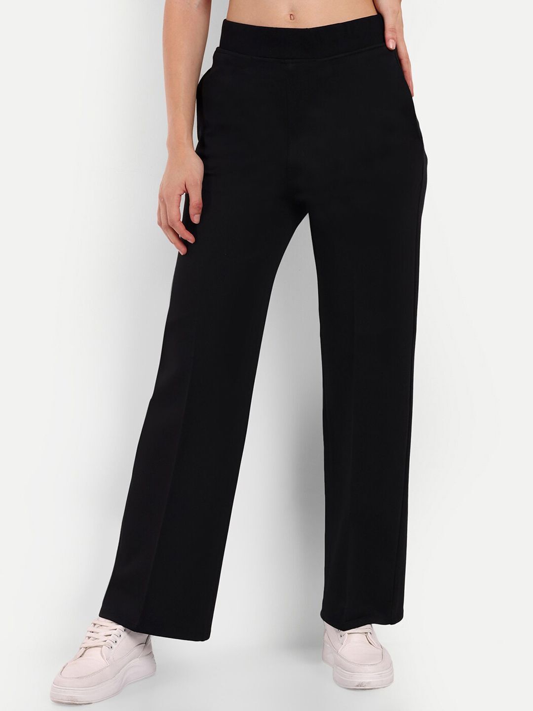 broadstar Women Straight Fit Black Lycra Blend Trousers-picture-48
