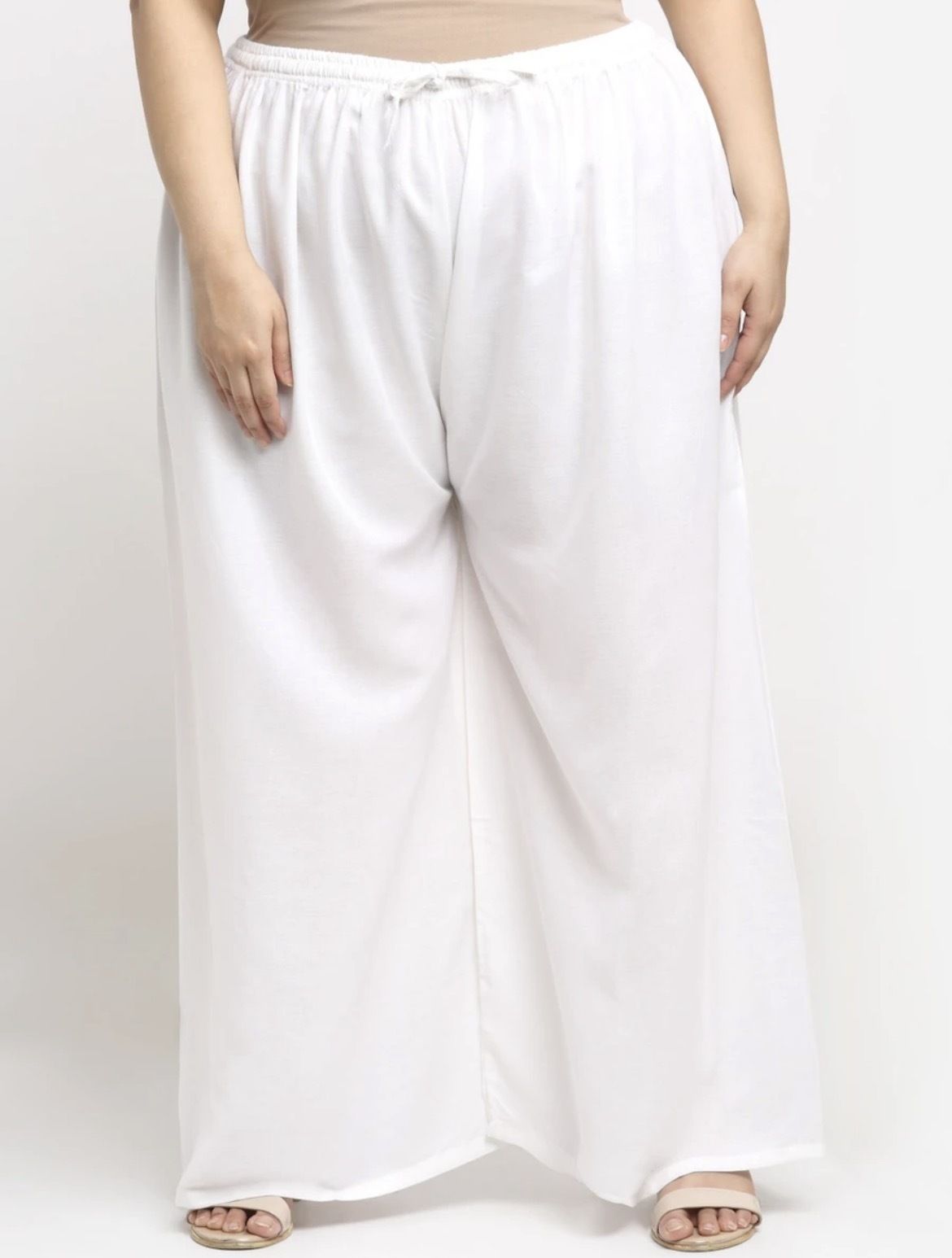 vdacollections Women Flared White Viscose Rayon Trousers-picture-18