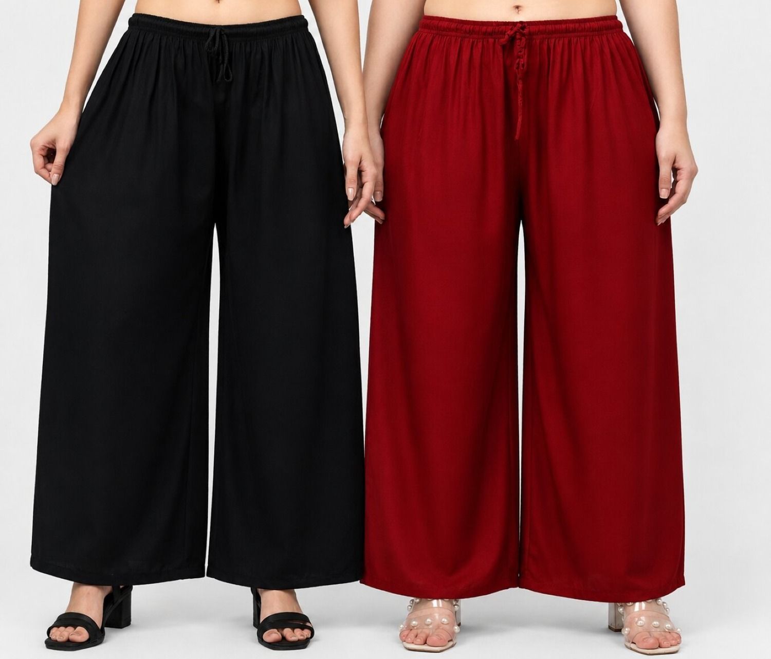 aura glam Pack of 2 Women Loose Fit Multicolor Viscose Rayon Trousers-picture-22