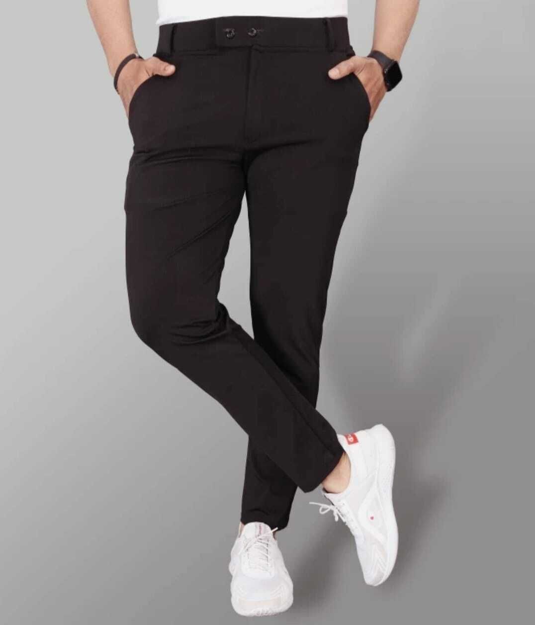 bidatsh trend Men Slim Fit Black Lycra Blend Trousers-picture-3