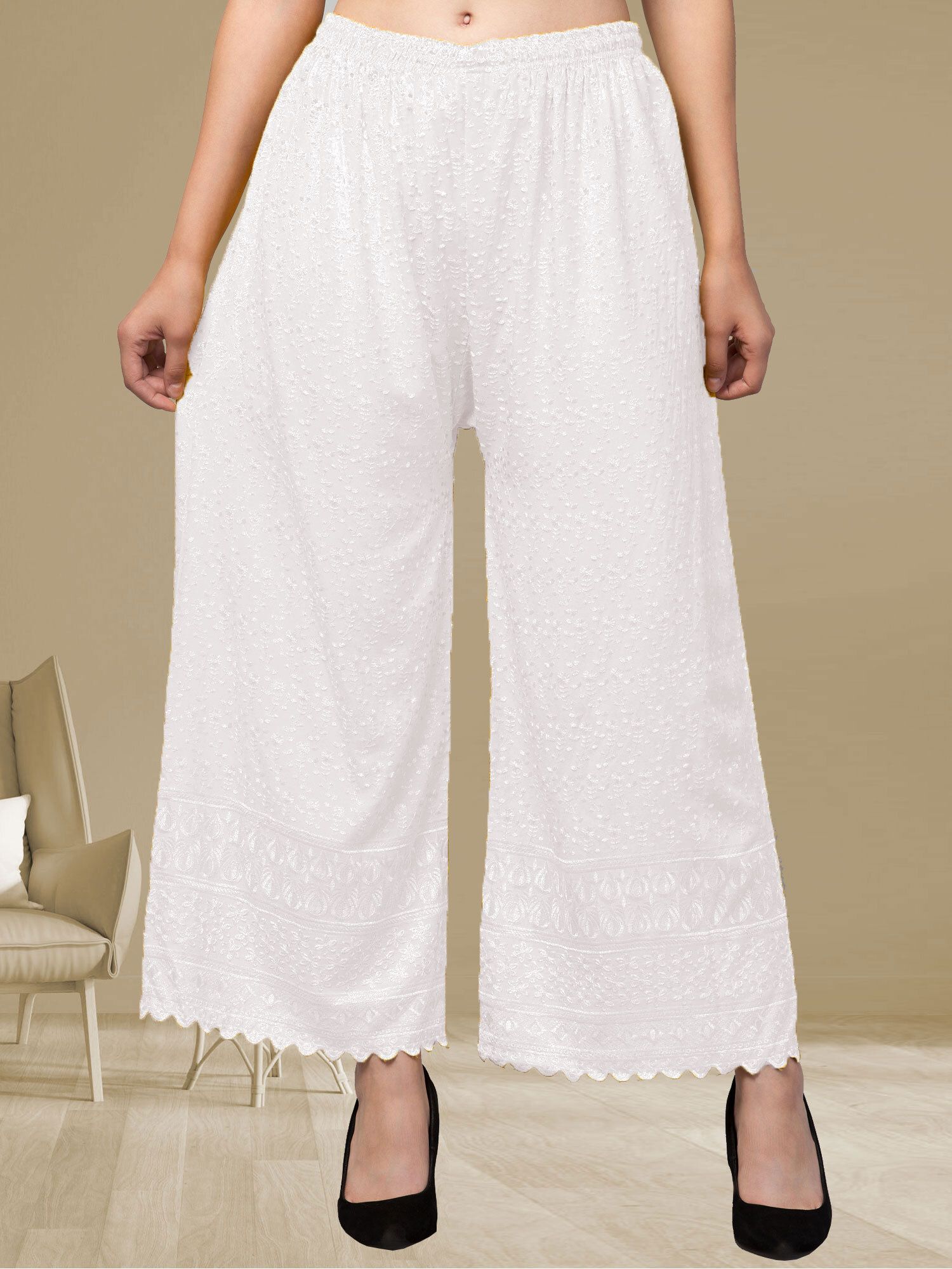fambee Women Relaxed White Viscose Rayon Trousers-picture-24