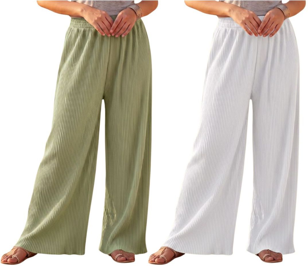 Pack of 2 Women Loose Fit Red, Blue Cotton Blend Trousers-image-29