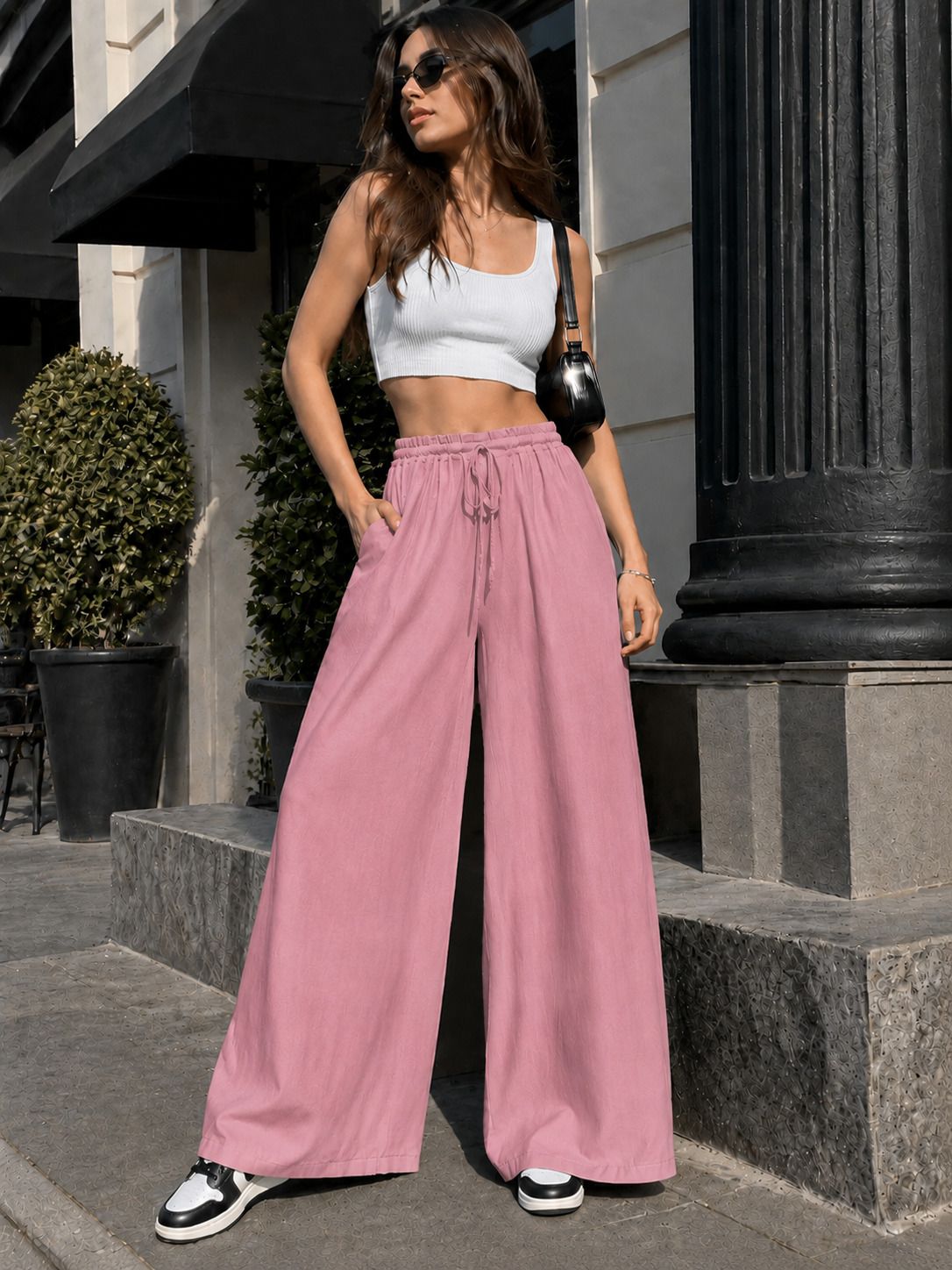 fabflee Women Relaxed Pink Cotton Blend Trousers-picture-25
