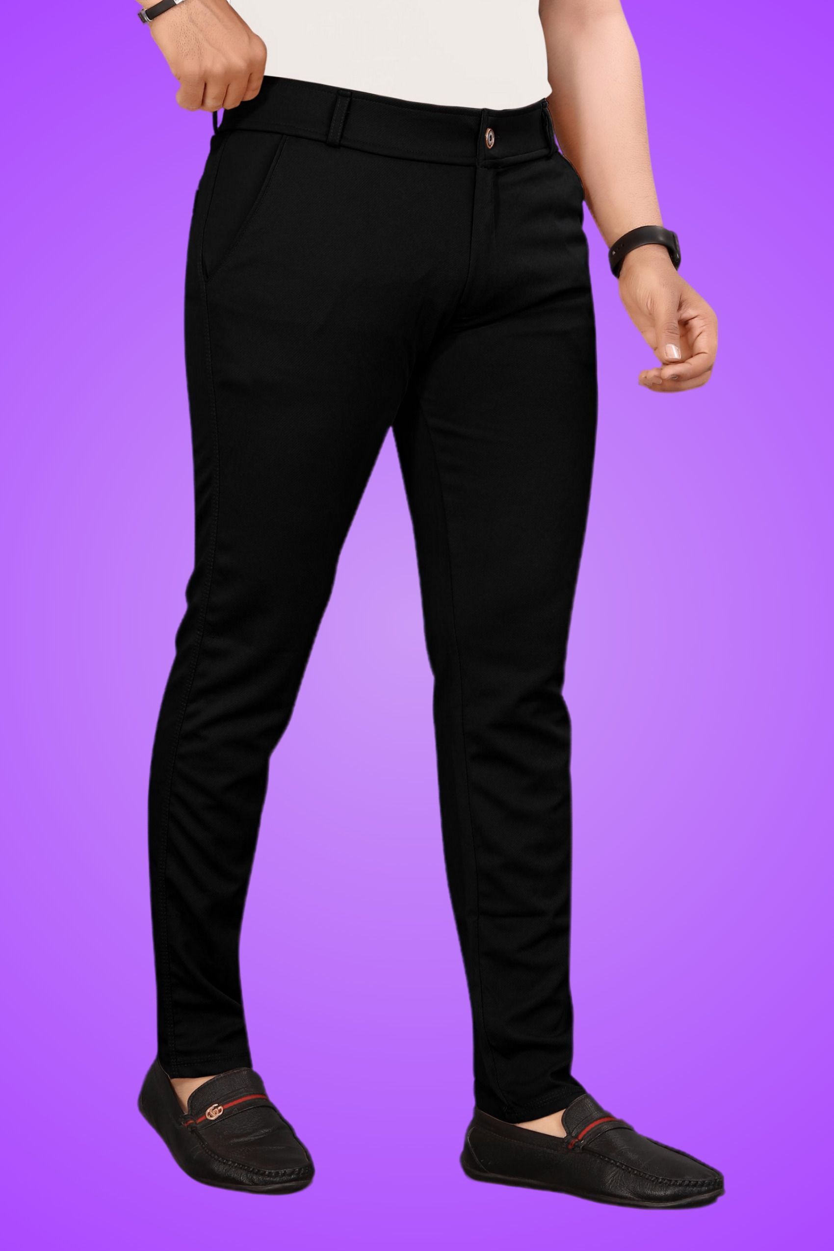 bidatsh trend Men Slim Fit Black Lycra Blend Trousers-picture-15