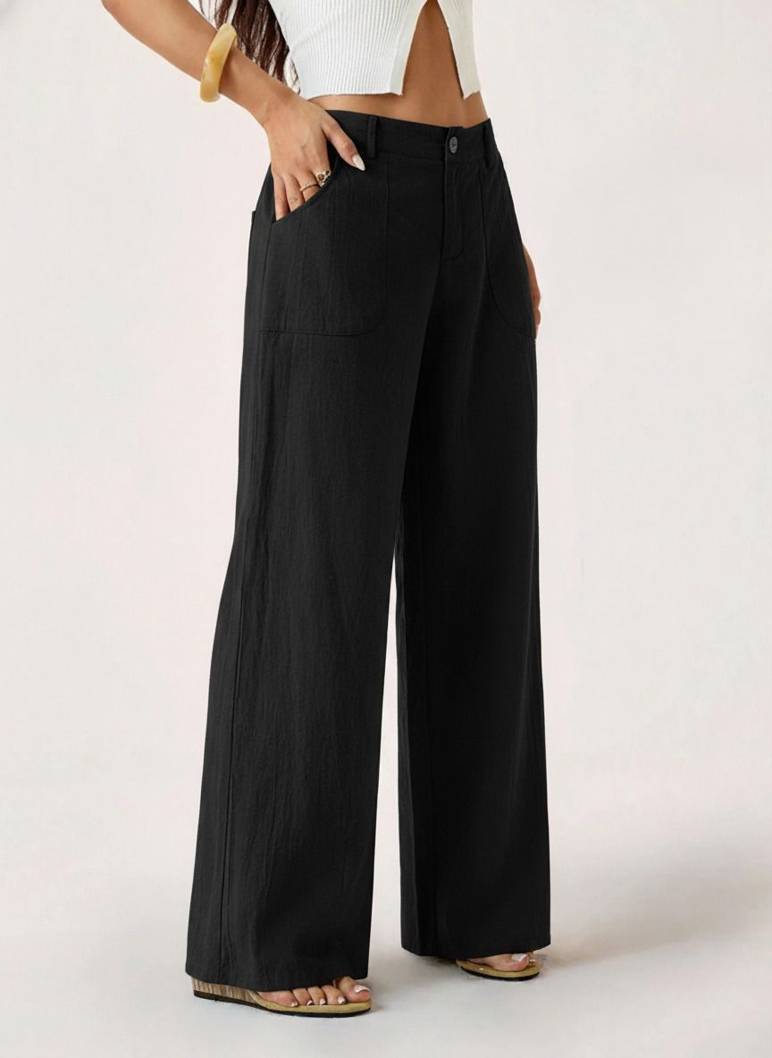 leriya fashion Women Regular Fit Black Cotton Blend Trousers-picture-21