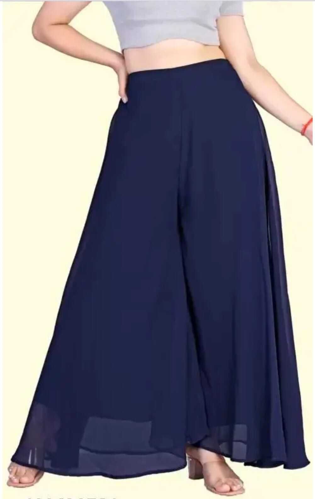 Women Flared Blue Georgette Trousers