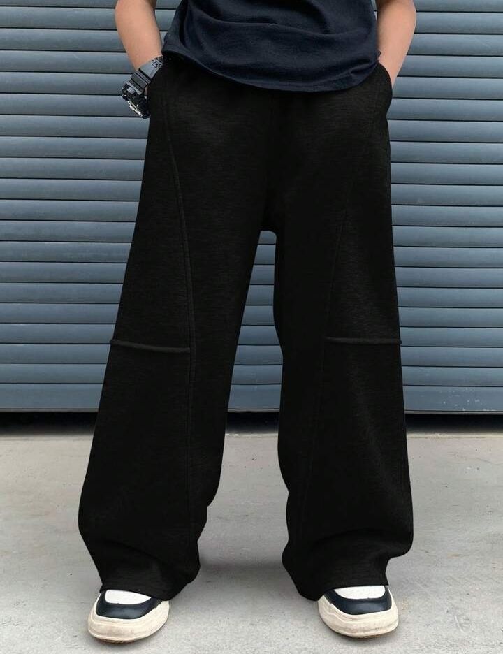 Men Loose Fit Grey Cotton Blend Trousers