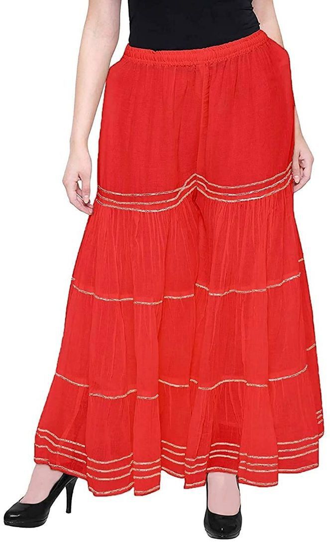 pi world Women Flared Red Viscose Rayon Trousers-picture-16