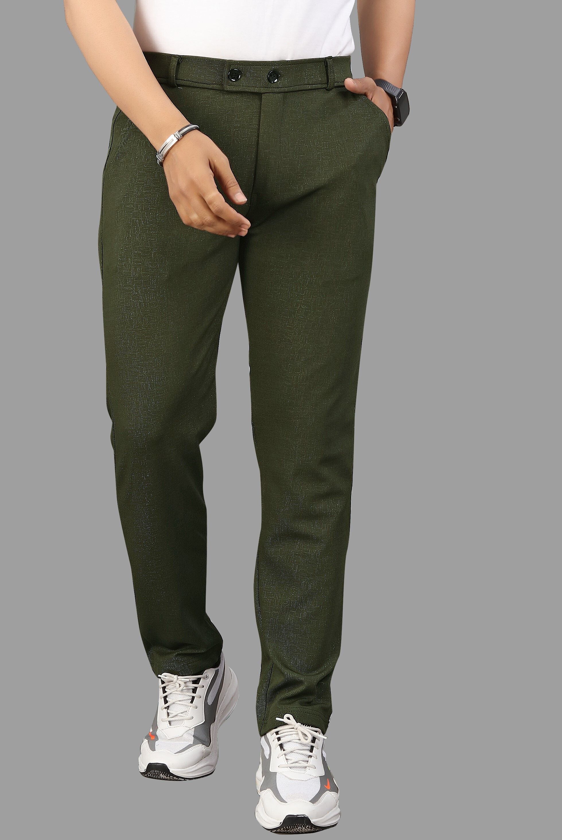 combraided Men Slim Fit Dark Green Lycra Blend Trousers-picture-21