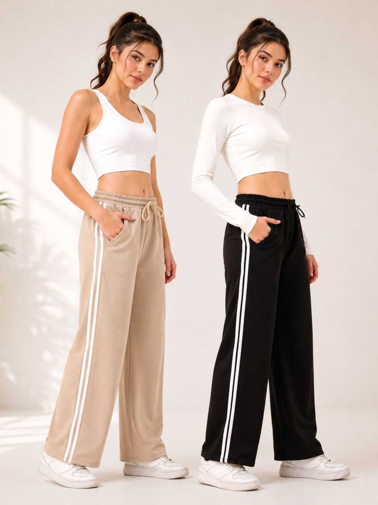 stylerags Pack of 2 Women Solid Black, Beige Track Pants-picture-2