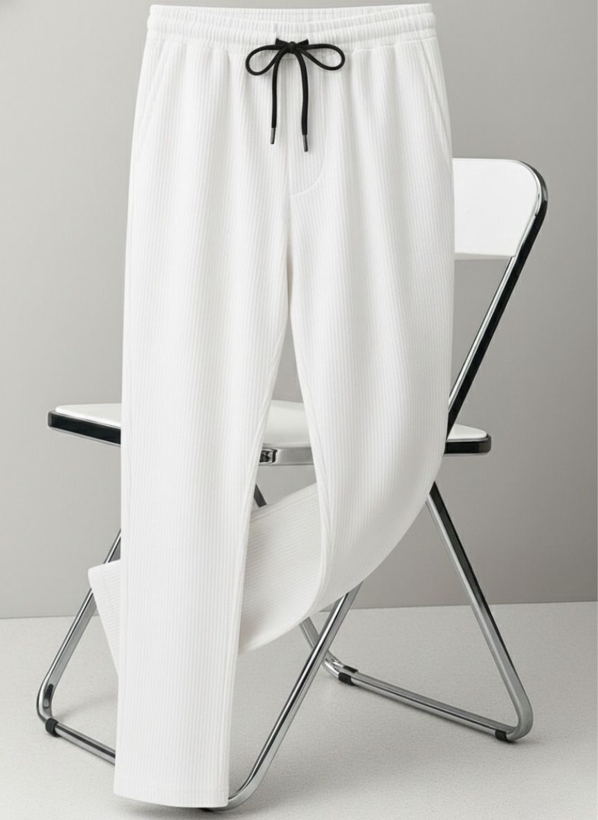 indiclub Men Regular Fit White Corduroy Trousers-picture-29