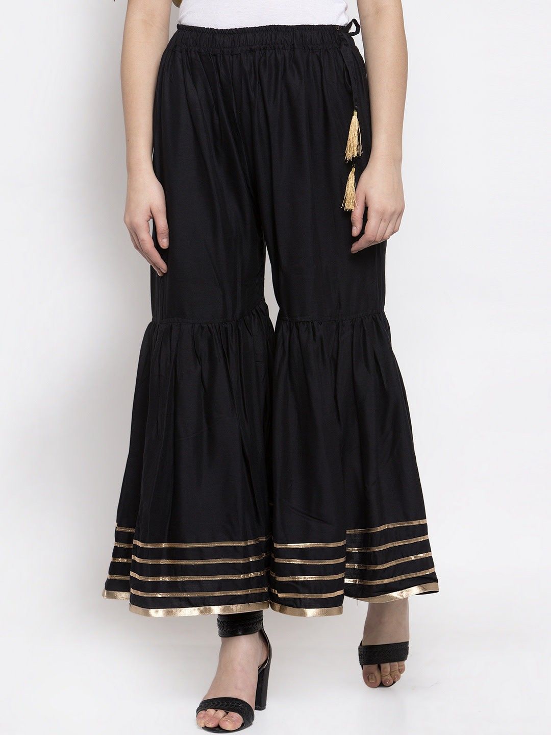 Women Flared Black Viscose Rayon Trousers