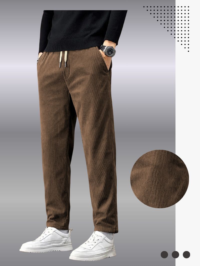 Men Loose Fit Brown Corduroy Trousers
