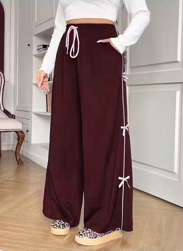 Women Loose Fit Maroon Polyester Trousers